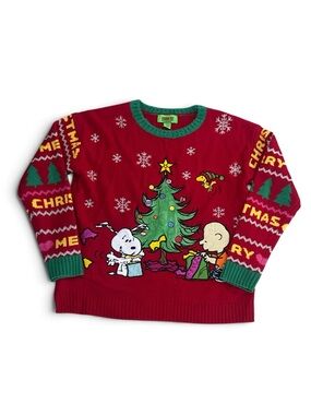 Peanuts Snoopy Charlie Brown Red Holiday Ugly Christmas Sweater